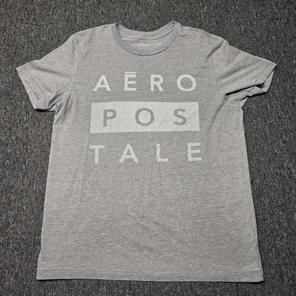 Aeropostale Shirt Mens Large T-Shirt Gray Spell Out Big Logo Short Sleeve Tee